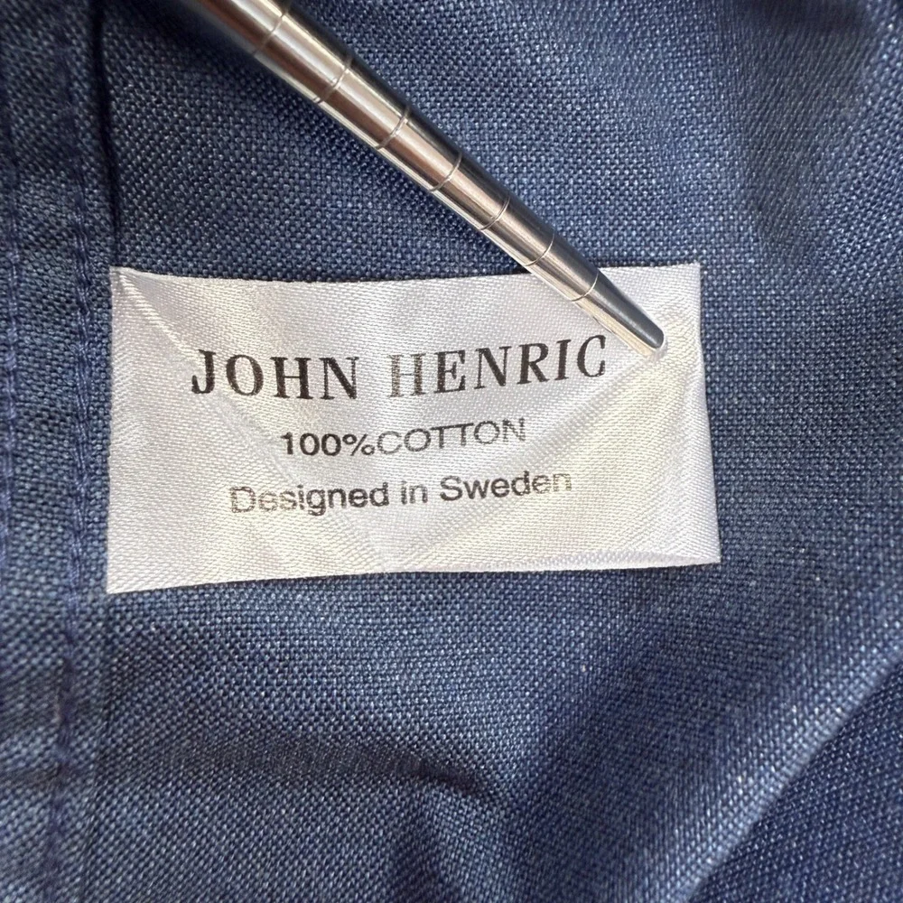 John Henric Sweden Mens Size 17.5 / 44 Blue‎ 100% Cotton Full Zip Shirt Jacket